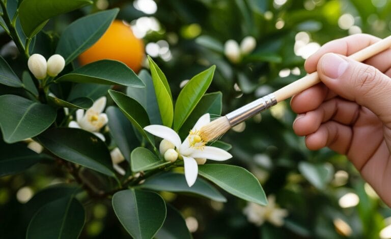 Polinização manual da laranjeira